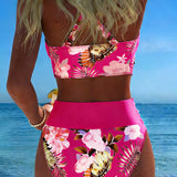 Irmgard - Bikini mit kontrastierendem Blumenmuster und Schlitz