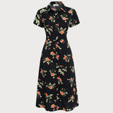 Ingeborg - Midi Kleid Schwarz mit Blumen