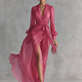 Antje - Chiffon Kleid in Rosé mit V-Ausschnitt