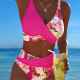 Irmgard - Bikini mit kontrastierendem Blumenmuster und Schlitz