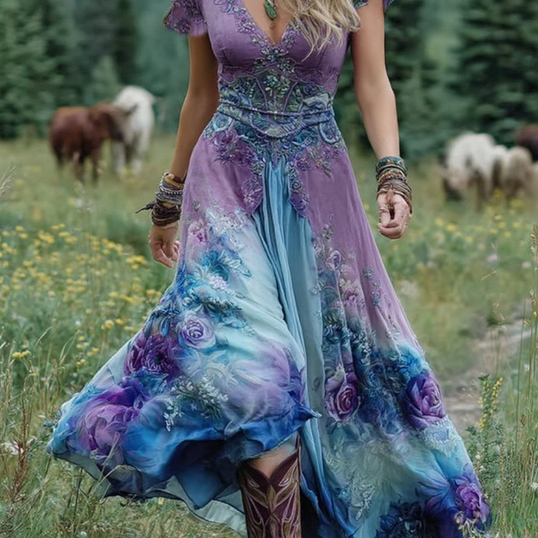 Gisela - Kurzes Maxikleid mit Blumenmuster