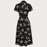 Ingeborg - Midi Kleid Schwarz mit Blumen