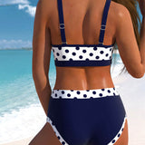 Helma - Hochgeschnittener Bikini mit Punkten im Patchwork-Design