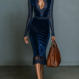 Hanna - Midi- Kleid aus Samt mit V-Ausschnitt und Spitze
