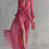 Antje - Chiffon Kleid in Rosé mit V-Ausschnitt