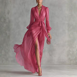 Antje - Chiffon Kleid in Rosé mit V-Ausschnitt