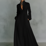 Bettina - Maxikleid aus Patchwork-Leinen mit Stehkragen