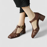 Gerlinde - Orthopädische T-Strap Blockabsatzsandalen