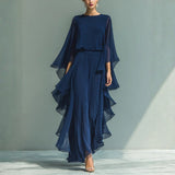 Gerda - Marineblaues Chiffon-Set mit Rüschen