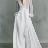Bettina - Maxikleid aus Patchwork-Leinen mit Stehkragen