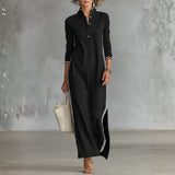 Gudrun - Maxikleid aus Sweat mit Knopfkraagen