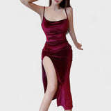 Irene - Samtkleid mit Schlitz