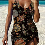 Adelheid - Grafischer Blumentankini mit Shorts, flacher Bauch-Effekt