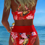 Irmgard - Bikini mit kontrastierendem Blumenmuster und Schlitz