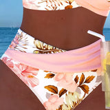 Irmgard - Bikini mit kontrastierendem Blumenmuster und Schlitz