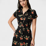 Ingeborg - Midi Kleid Schwarz mit Blumen