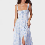 Irmtraud - Midikleid mit blauen Blumen