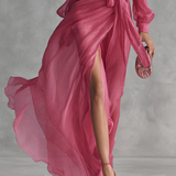 Antje - Chiffon Kleid in Rosé mit V-Ausschnitt