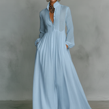 Bettina - Maxikleid aus Patchwork-Leinen mit Stehkragen