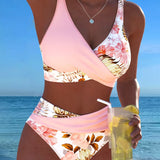 Irmgard - Bikini mit kontrastierendem Blumenmuster und Schlitz