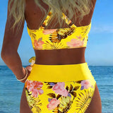 Irmgard - Bikini mit kontrastierendem Blumenmuster und Schlitz
