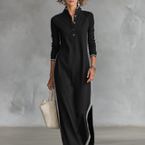 Gudrun - Maxikleid aus Sweat mit Knopfkraagen