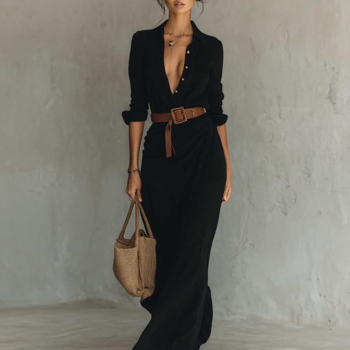 Christiane - Maxikleid mit Reverskragen und langen Ärmeln