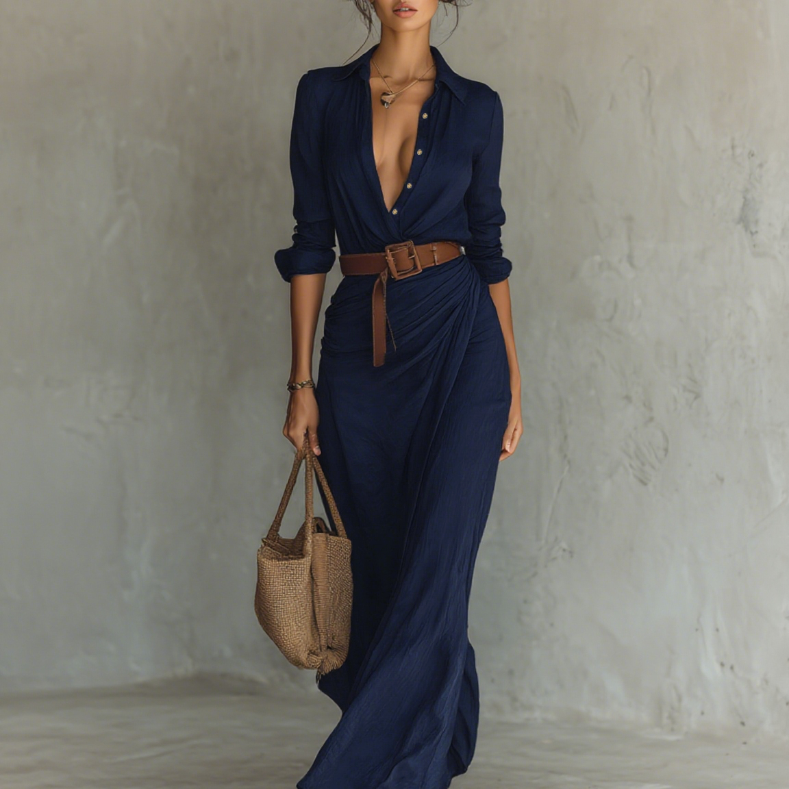Christiane - Maxikleid mit Reverskragen und langen Ärmeln
