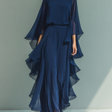 Gerda - Marineblaues Chiffon-Set mit Rüschen