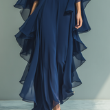 Gerda - Marineblaues Chiffon-Set mit Rüschen