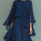 Gerda - Marineblaues Chiffon-Set mit Rüschen