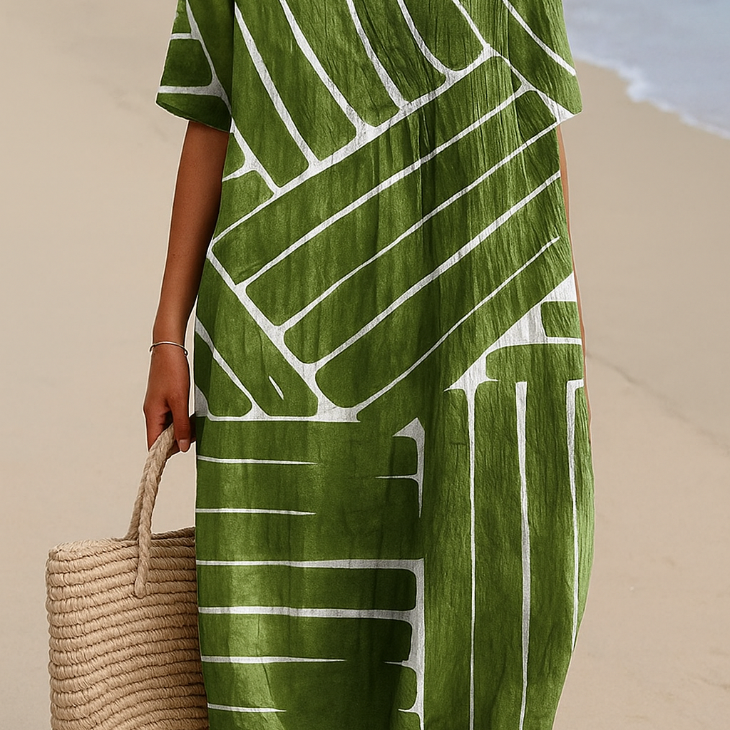 Waltraud - Grünes Kleid mit geometrischem Muster