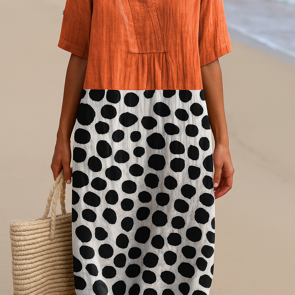 Petra - Orangenes Kleid mit Kontrastpunkten
