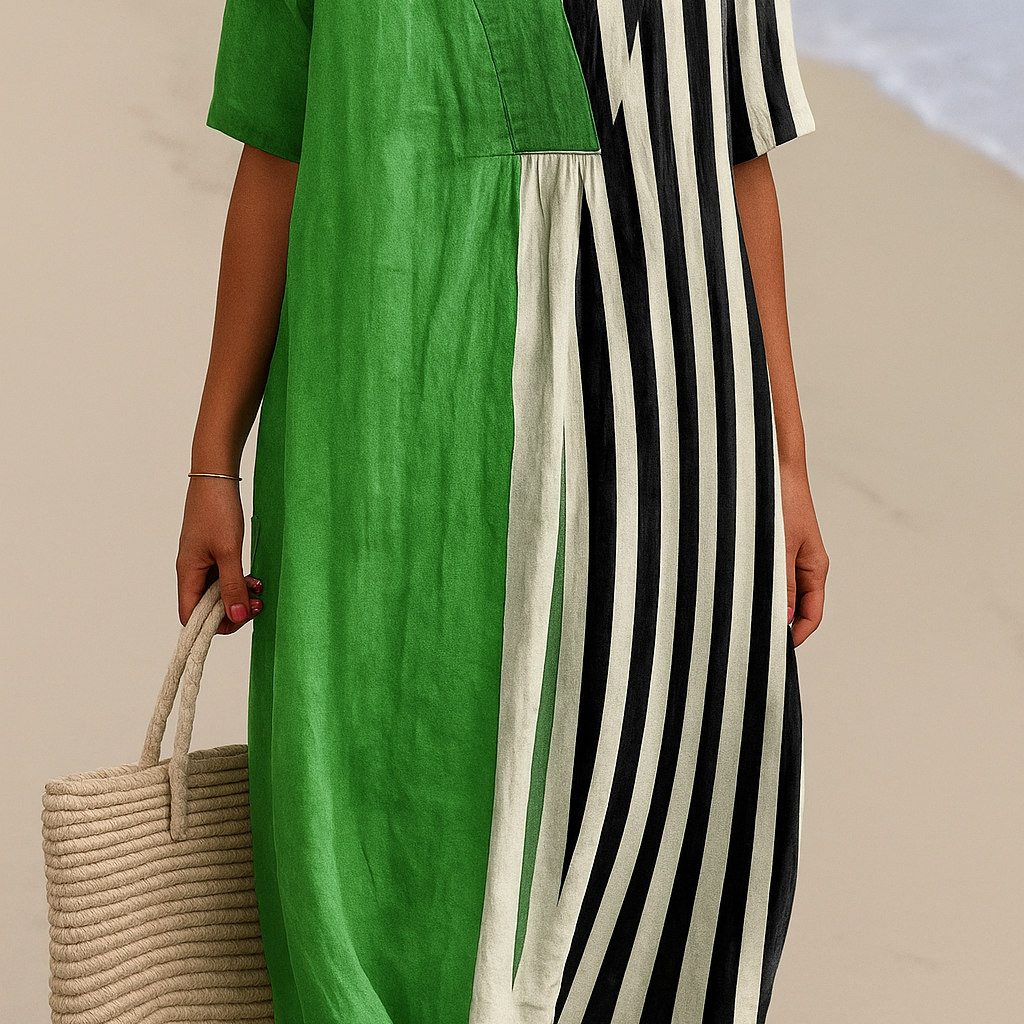 Bärbel - Vibrante Grüne Kleid mit Schwarzen Streifen