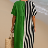 Bärbel - Vibrante Grüne Kleid mit Schwarzen Streifen