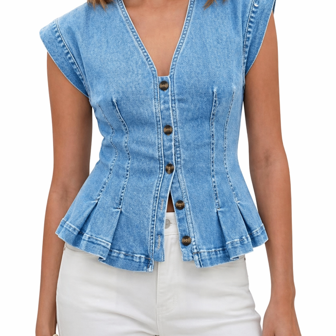 Dorothea - Denim-Top mit V-Ausschnitt