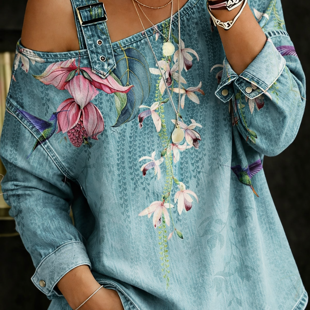 Elsbeth - Denim-Top mit Freiliegenden Schultern