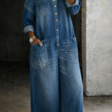 Alwine - Denim Jumpsuit mit schulterfreien Trägern