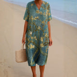 Marlene - Blumen Kleid in Wassergrün
