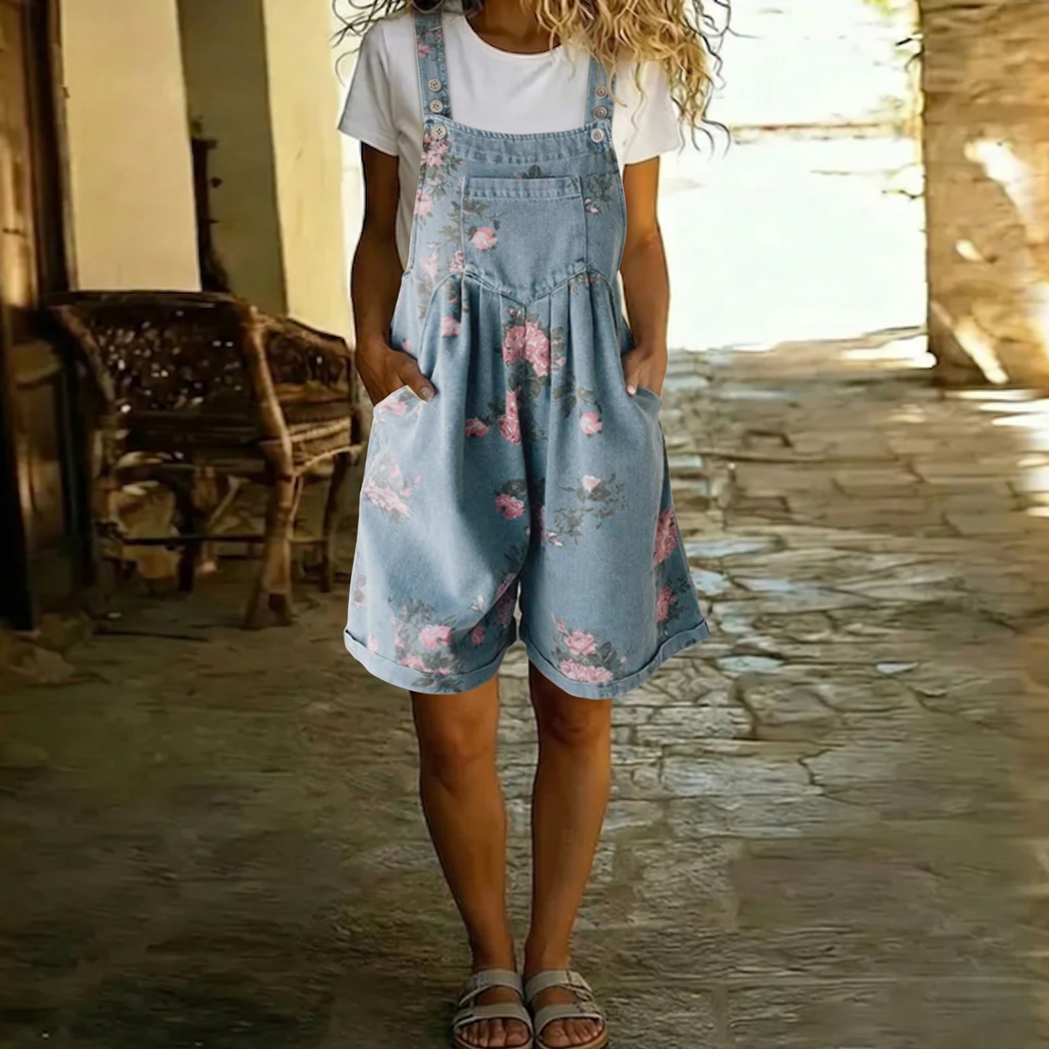 Doris - Denim Blumenoverall