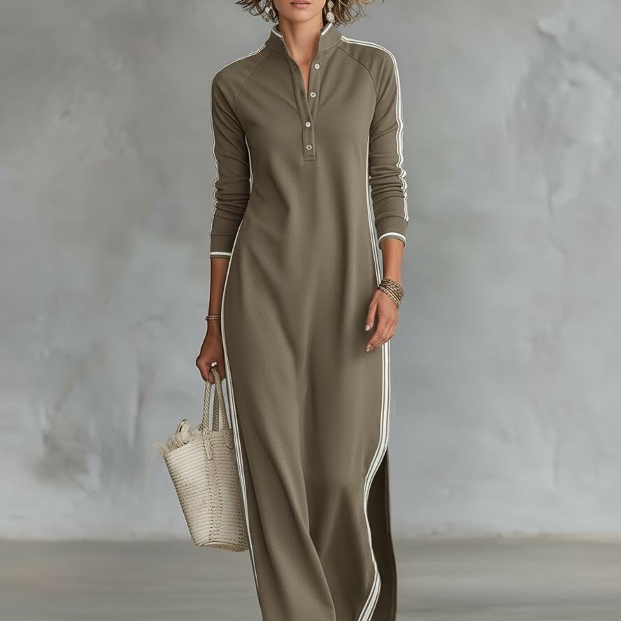 Gudrun - Maxikleid aus Sweat mit Knopfkraagen