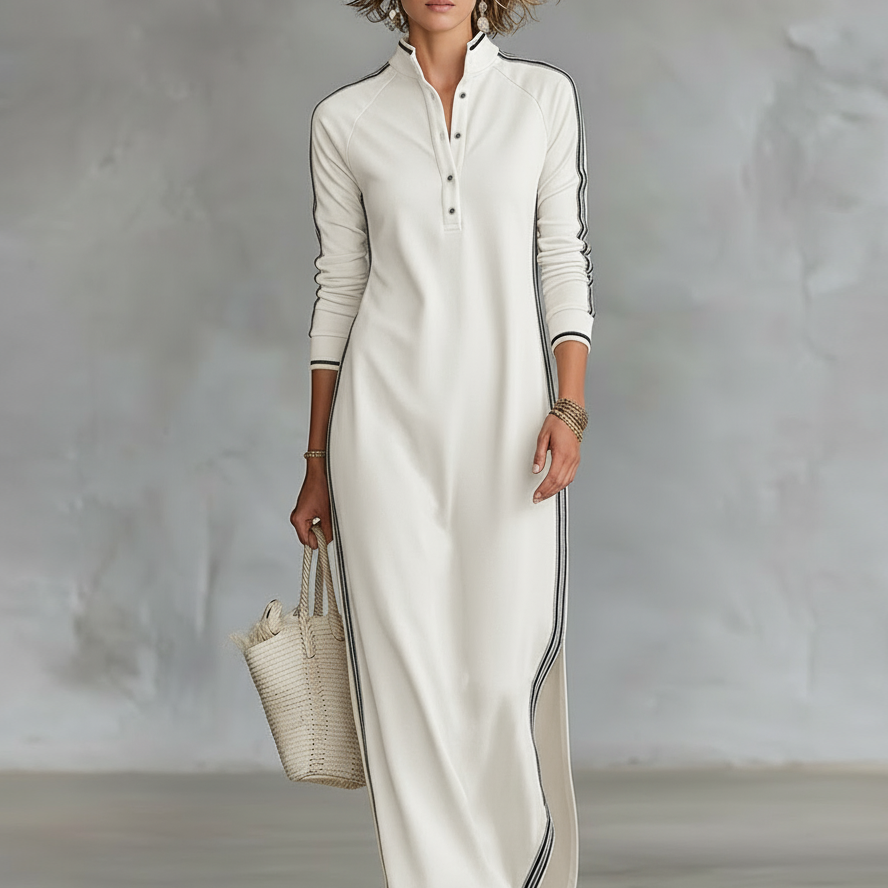 Gudrun - Maxikleid aus Sweat mit Knopfkraagen