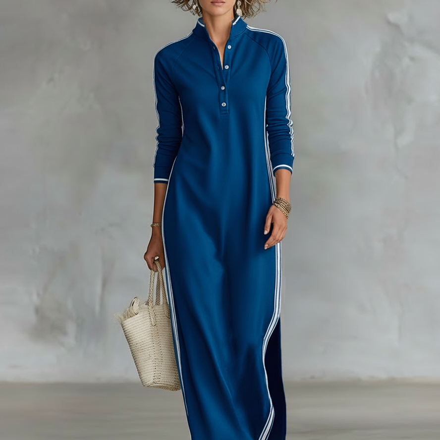 Gudrun - Maxikleid aus Sweat mit Knopfkraagen