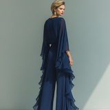 Gerda - Marineblaues Chiffon-Set mit Rüschen