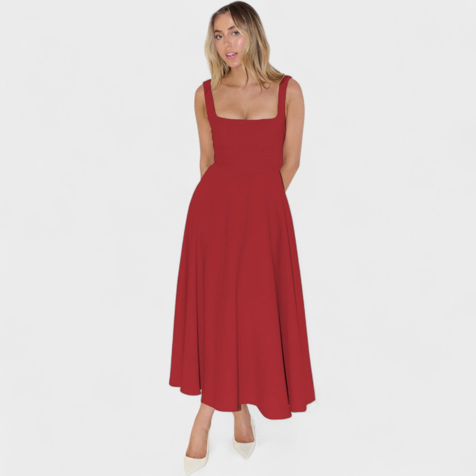 Elga - Midi Kleid mit quadratischem Ausschnitt