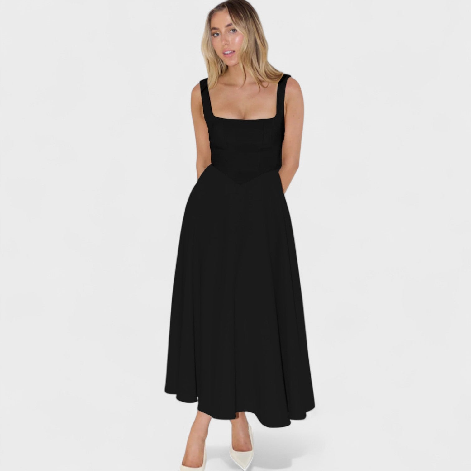 Elga - Midi Kleid mit quadratischem Ausschnitt