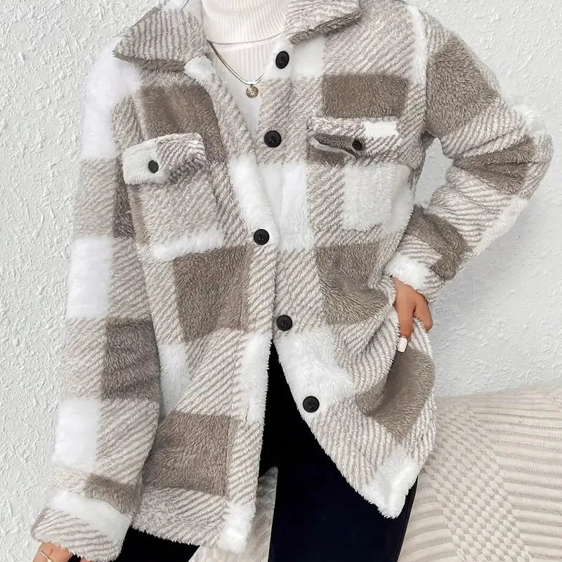 Marlene - Elegante Karierte Fleecejacke
