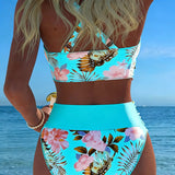 Irmgard - Bikini mit kontrastierendem Blumenmuster und Schlitz