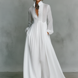 Bettina - Maxikleid aus Patchwork-Leinen mit Stehkragen