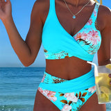 Irmgard - Bikini mit kontrastierendem Blumenmuster und Schlitz